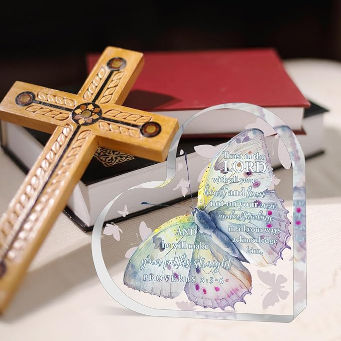 Christian Gifts for Women, Inspirational Gifts with Bible Verse and Prayers, Motivational Catholic Gift, Bible Verse Inspirational Heart-Shaped Acrylic, Faith Religious Gifts for Christian Women Men