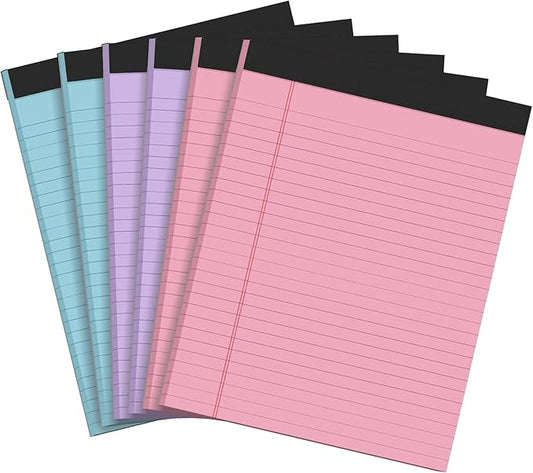 Colored Legal Pads 8.5x11 Legal Pads 6 Pack Wide Ruled Notepads Colored Note Pads Perforated Legal Notepads 21LB Legal Pad 30 Sheets Writing Pads for School, College, Office (Pink/Blue/Purple)