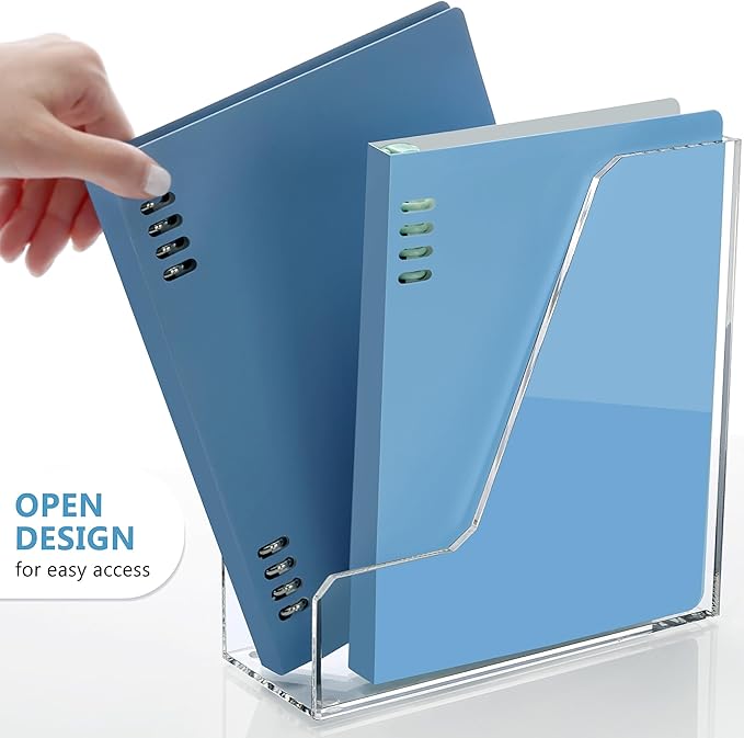 SANRUI 2 Pack Acrylic Magazine File Holder, Vertical File Sorter Holders Desk Organizer, Clear Folder Organizer Document Rack for Office Desktop, Home Workspace, 8.66inx8.46inx3.15in