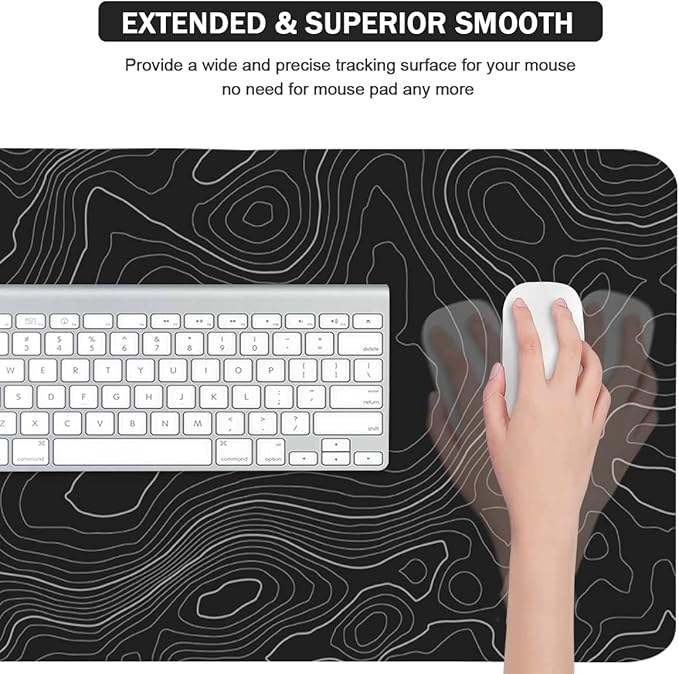 Topographic Mouse Pad, Extended Gaming (35.4x15.7 in), Desk Mat Laptop Waterproof Decor Writing for Work, Game, Office, Home - Topographic Contour