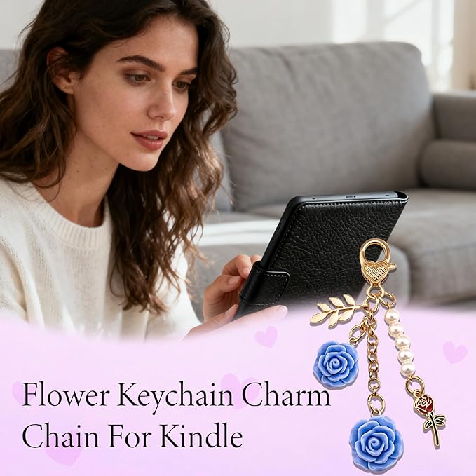 Rose Purse Charms Cute Flower Keychain With Heart Sticker Charm Chain For Kindle Colorful Bag Charms For Handbags