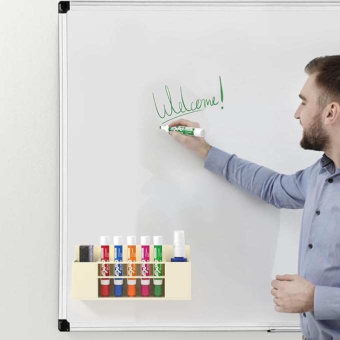 Magnetic Dry Erase Marker Holder Wall Mount, Acrylic 10 Slots Whiteboard Marker Holder for School, Office and Home, Eraser, Marker and Whiteboard Cleaner Not Included, Beige