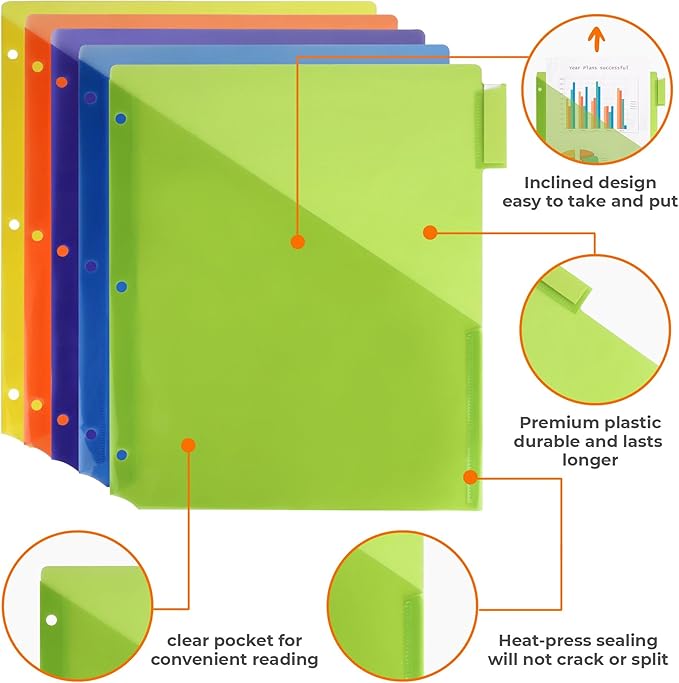 Darice 5-Tab Plastic Dividers 15 Pcs - Binder Dividers with Pockets and Tabs - Multicolored Plastic Divider for 3 Ring Binder - File Organization – Ideal for Office, Back to School Supplies