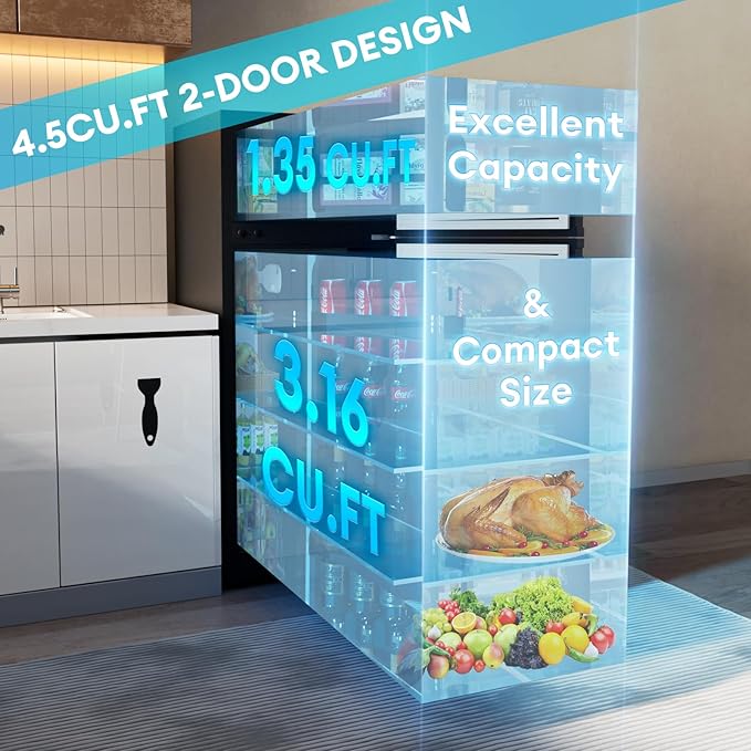 4.5 Cu.Ft. Fridge with Freezer, 2 Doors Compact Refridgrator,Adjustable Thermostat & Mini Refrigerator Energy Saving,Ideal for Home,Office,Apartment (Black)