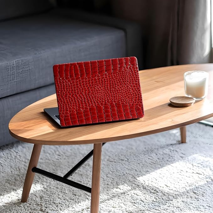 KEROM Compatible with Crocodile MacBook Air 13 inch Case 2021 2020 2019 2018 M1 A2337 A2179 A1932, Textured Elegant Luxury Aligator Skin Snakeskin PU Leather Hard Shell & Keyboard Cover, Burgandy