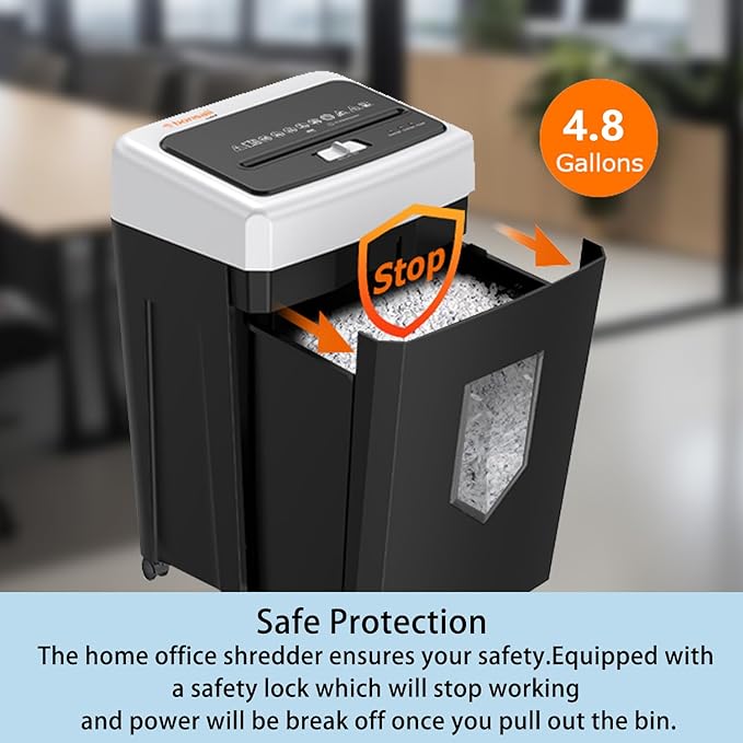 Bonsaii 15-Sheet Cross-Cut Paper Shredder, Heavy-Duty Office Use, 35-Min Continuous Runtime, P-4 Security Level, Anti-Jam, Shreds CDs & Cards, 4.8-Gallon Pullout Wastebasket