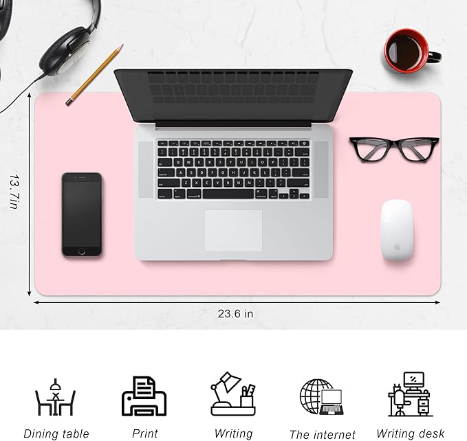 Leather Desk Pad Protector,Non-Slip Desk Pad,on-Slip PU Leather Large Mouse Pad,Easy Clean Desk Protecor Mat,Writing Pad for Office Work/Home/Decor(Pink, 23.6" x 13.7")
