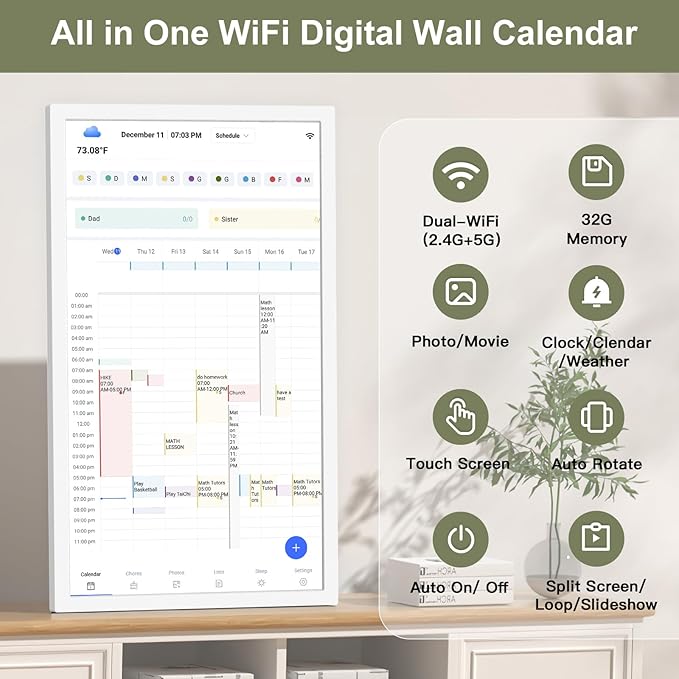 24" Digital Wall Calendar Chore-Chart-for-Planner - Touchscreen Display Smart Calendar for Family Monthly/Weekly Planner, To Do List Notepad, Streamline Household Organization, Desk Mount Included