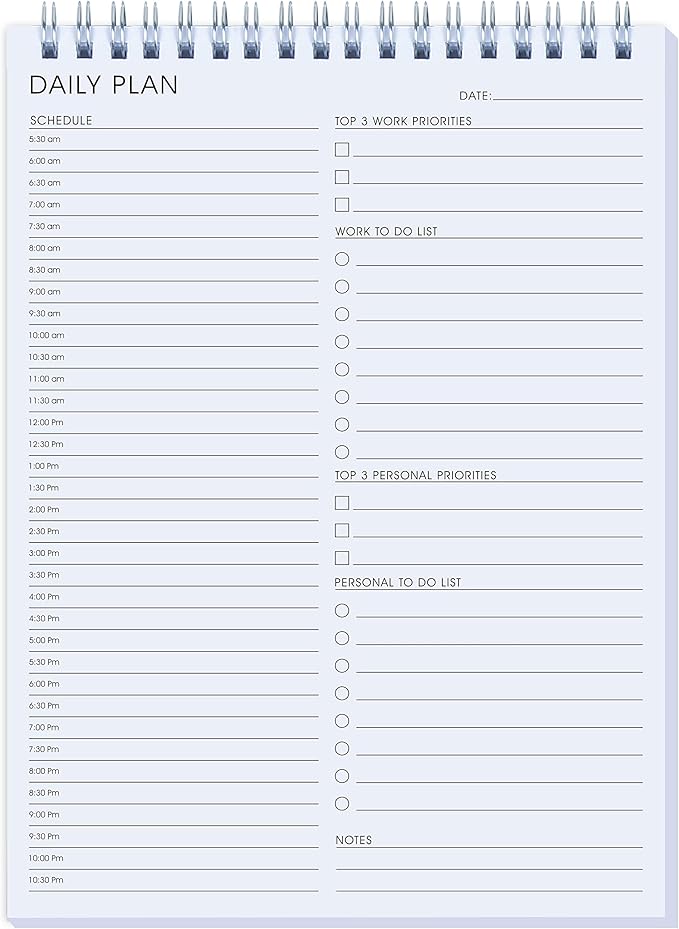 Daily Shedule Planner Hourly Appointment Planner Personal Organizer with Work To-Do List, Priorities 6.5 x 9.8