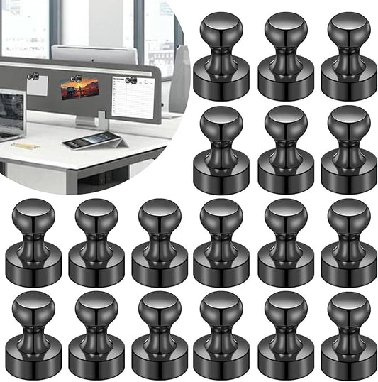 LOVIMAG Fridge Magnets for Office Accessories, 20 Pcs Black Refrigerator Magnets for Office Organization, Small and Strong Push Pin Magnets for Whiteboard, Office,Classroom,Kitchen,Locker etc
