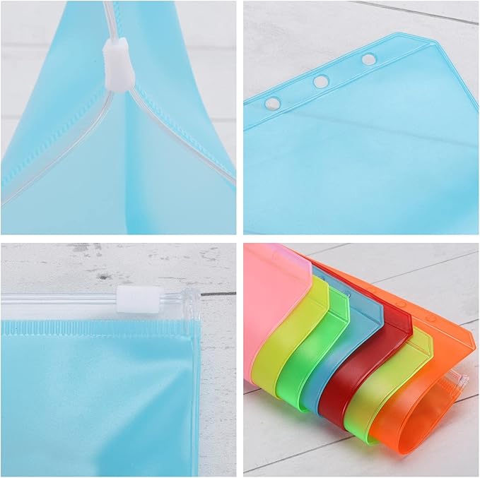 24Pcs A6 Binder Pockets 6 Holes Zipper Binder Pouch for Cash,ID Card,Credit Card, 8 Colors