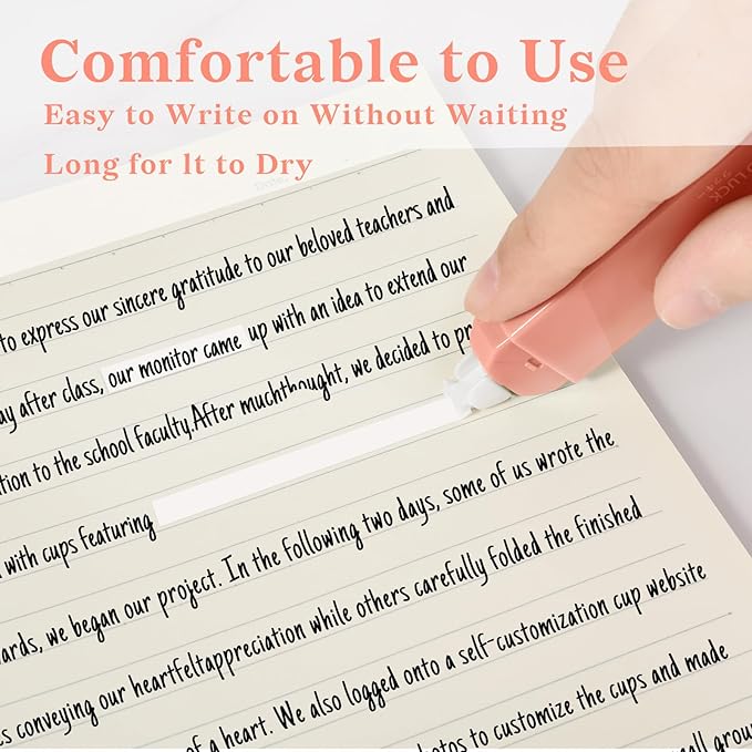 Temiary 6Pcs Mini White Correction Tapes, Quick Dry Smooth Pull Out for Writing, Aesthetic Cute Correction Tape Set Easy To Use for Students School Office Supplies (Pink)