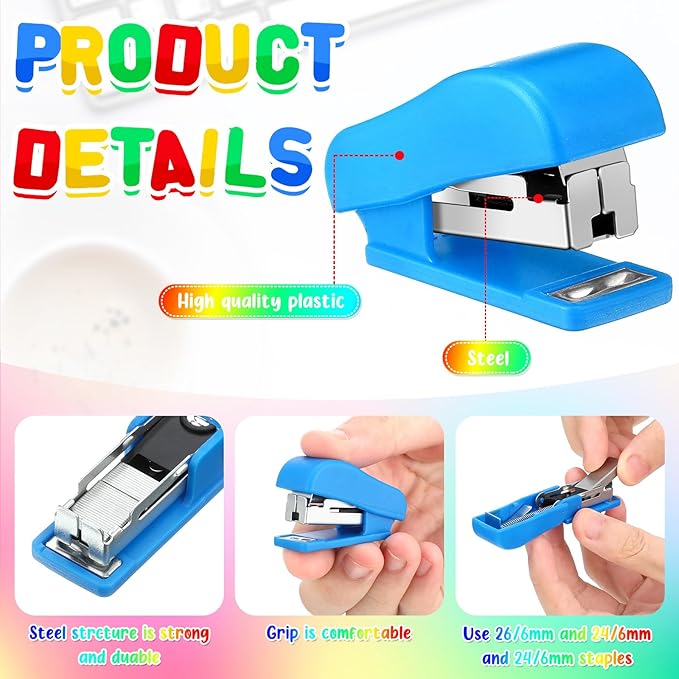 Fainne Mini Stapler with Staples, Portable Multicolor Small Stapler, Hand Held Desk Staplers, Cute Office Supply Set for Office College, 4 Colors (Classic Color,60 Pcs)