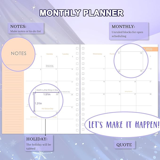 CAGIE 2026 Planner Weekly and Monthly from Dec 2025 to Dec 2026 Hardcover Spiral Bound Calendar Yearly Agenda Planners for Women with Stickers, 8.3 x 9.1, Purple Butterfly