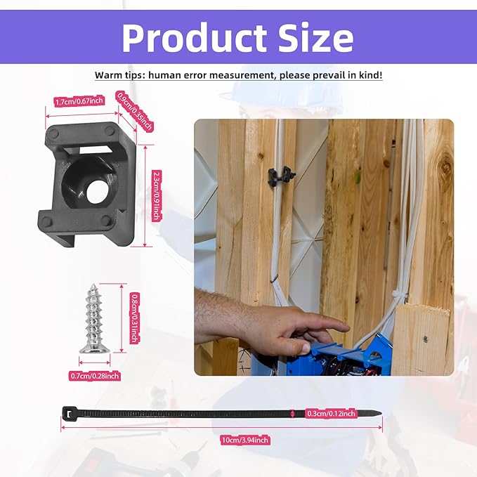 200pcs Cable Zipper Tie Saddle Mounting Base with 200pcs Cable Ties and 200pcs Self-Tapping Screws for Home/Office/Outdoor/Garden, Cable Tie Fixing Base, Wire Management