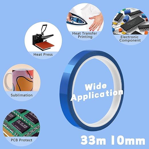 HTVRONT Heat Tape for Sublimation - Resistant 2 Rolls 20mm x 33m Tape, No Residue Transfer Blanks Tumblers Mugs Fabrics Press Thermal Blue