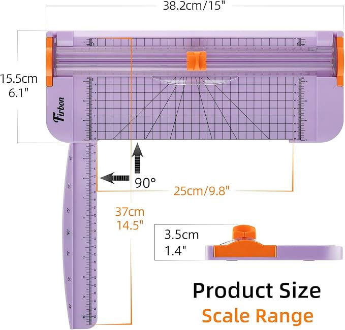 Firbon Purple A4 Paper Cutter, 12 Inch Titanium Straight Paper Trimmer with Side Ruler for Scrapbooking Craft, Paper, Coupon, Label, Cardstock