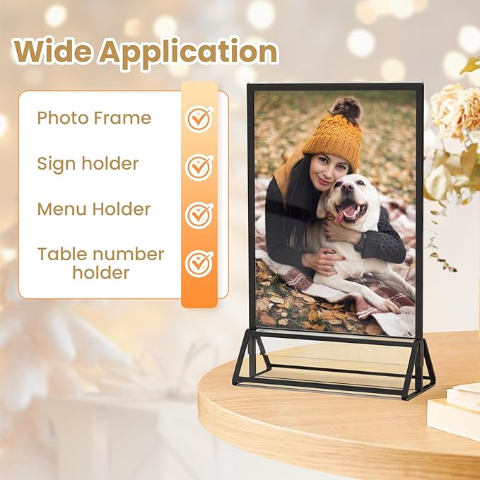 Acrylic Sign Holder 4X6 Black Picture Frame Double-Sided Acrylic Frames for Wedding Table Numbers Photo Frames Flyers Menu with Removable Sticky Dots-6 Pack