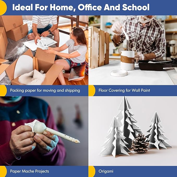 Vanhench White Wrapping Paper Roll 39"×1200" (100FT), Bulletin Board Paper, Arts & Crafts, Bouquet Flower Paper, Painting Drawing Paint Easel Poster Chart Paper, Classroom Art Supplies 70GSM 50LB