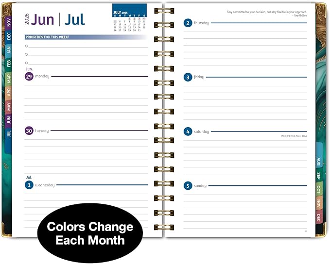 HARDCOVER 2026 Planner, 5.5"x8": 14 Months (November 2025 - December 2026), Daily Weekly Monthly Planner, Yearly Agenda, Bookmark, Pocket Folder and Sticky Note Set (Teal Gold Marble)