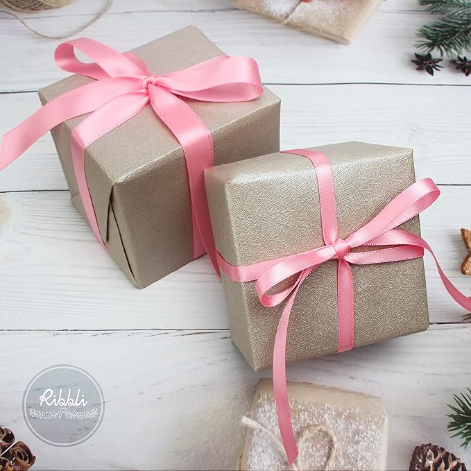 Ribbli Double Faced Pink Satin Ribbon,1/4” x Continuous 25 Yards,Use for Bows Bouquet,Gift Wrapping,Floral Arrangement