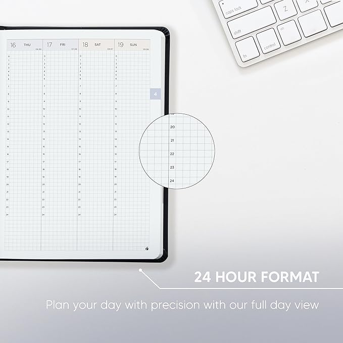 Inamio 24 Hourly Planner 2026 – 24 Hour Weekly and Monthly Appointment Book 2026 – Hardcover, Japanese Design – Minimalist Teacher and Annual Planner with Time Slots – 6 x 8.5
