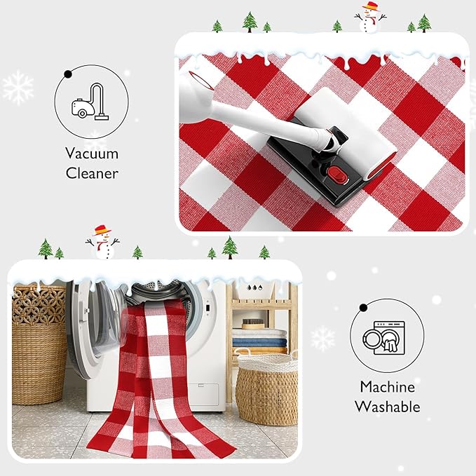 Outdoor Christmas Mats for Front Door, Cotton Washable Buffalo Plaid Rug Reversible Layered Door Mat,Farmhouse Checkered Outside Rugs for Porch Home Decor(Red & White)
