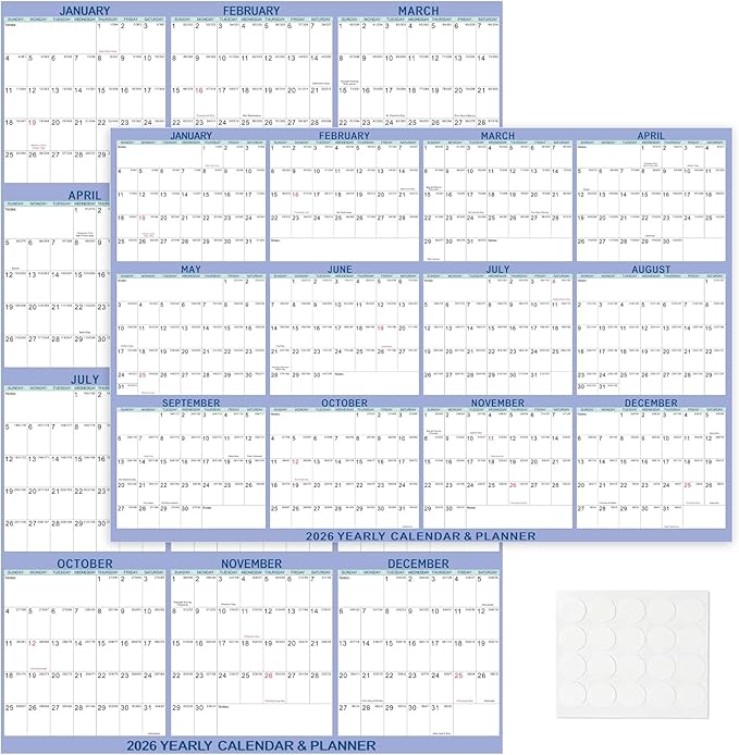 2026 Wall Calendar 24" x 36" Dry Erase Calendar for Wall from January 2026 to December 2026 12 Month Annual Large Yearly Wall Planner for Office School(Light Purple)