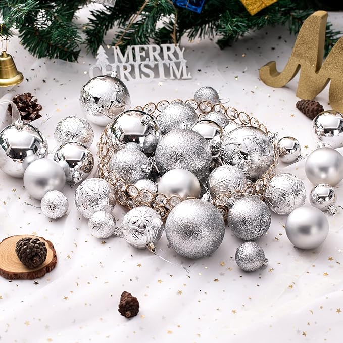 Christmas Ornaments for Xmas Trees,Silver Shatterproof Christmas Ball Ornaments