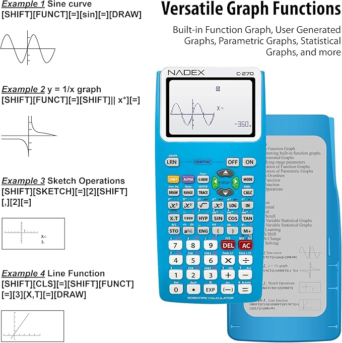 Scientific Calculator with Graphing, Includes Carrying Case, for College and High School Students, Calculus, Algebra, Geometry, Trigonometry, Statistics, Physics, Chemistry, Blue