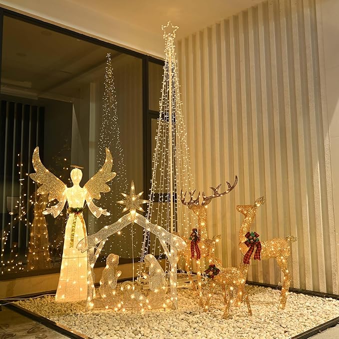 Yescom Vast-Starry 12' Giant-Sized LED Cone Tree Christmas Light with Star 1120 Solar 8 Model Lighting Outdoor Yard Shopping Mall Cafe Restaurant Store Bar Deck Event Holiday Inground Outside House