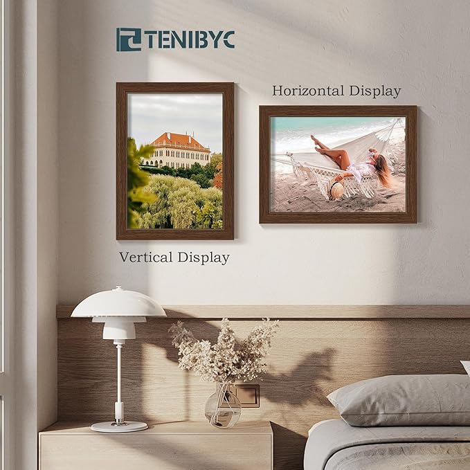 9x12 Picture Frame 4 Pack - Brown Woodgrain, HD Tempered Glass, 9 x 12 Photo Frame, Table or Wall Display, Holiday Decoration