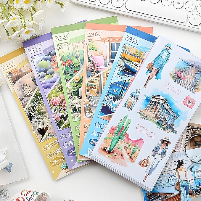 Snycler Blue Ocean Series Sticker Book - 20 Sheets Vintage PET Stickers for Scrapbooking, Junk Journaling, Ephemera, and Decorative Crafts - Pre-Cut Nautical Design Stickers