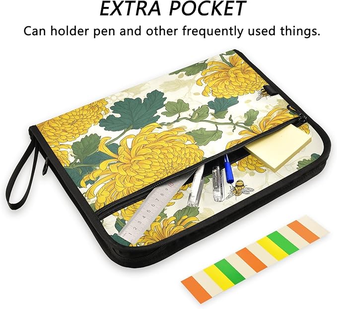 Bees and Fall Chrysanthemums Expanding File Organizer with 13 Pockets Accordion File Folders with Labels,Portable Document Paper Bill Receipt Organizer,Home College School Office Supplies, Lett