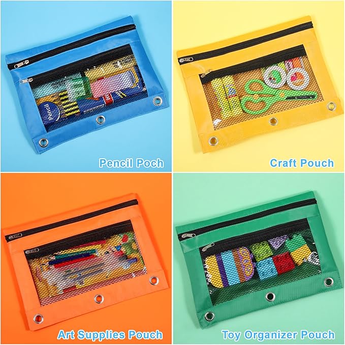 60PCS Pencil Pouches for 3 Ring Binder, 10x7.5 Inch Zippered Binder Pouch, Double Layer Clear PVC and Mesh Pencil Bags with Zipper for School Supplies Organization, Classroom, Travel and Home Storage