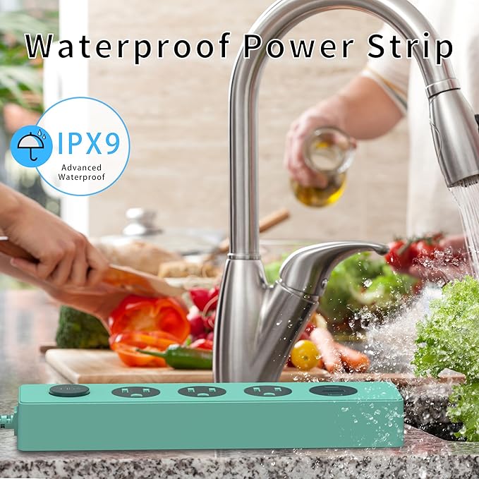 SOLL IPX9 Outdoor Power Strip Weatherproof, Surge Protector Power Strip with 3 Outlet and 3 USB Charging Ports(2 USB C), 5.18FT Extension Cord for Patio, Garden, Bathroom, Kitchen, Garage, Office