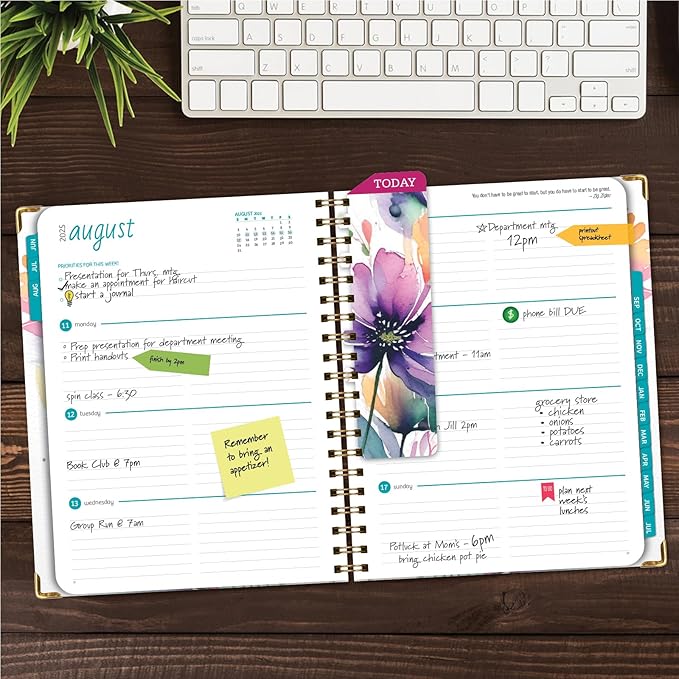 HARDCOVER Academic Year 2025-2026 Planner: (June 2025 Through July 2026) 8.5"x11" Daily Weekly Monthly Planner Yearly Agenda. Bookmark, Pocket Folder and Sticky Note Set (Rainbow Floral)