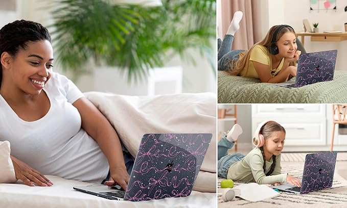 TWOLSKOO Compatible with MacBook Pro 13 inch Case 2023-2016 A2338 M2/M1 A2251 A2289 A2159 A1989 A1706, Plastic Hard Shell Cover & Keyboard Skin & Screen Protector, Sparkly Bows