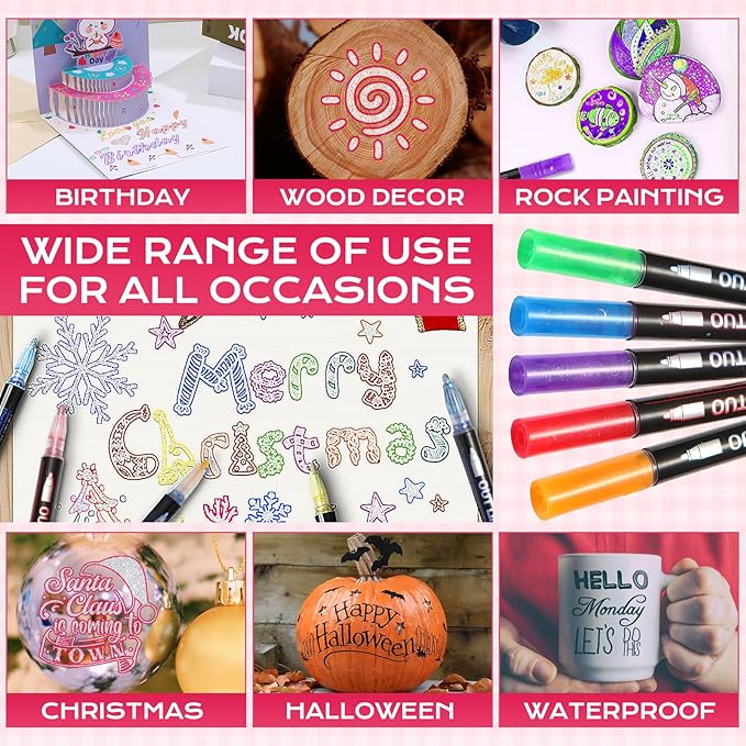 Jim&Gloria Glitter Pens Acrylic Paint Markers, Metallic Outline Markers for Kids Ages 4-8-12 DIY Crafts, Writing, Drawing, Coloring, Scrapbook, Classroom Art Supplies, Teen Girl Gifts Trendy Stuff