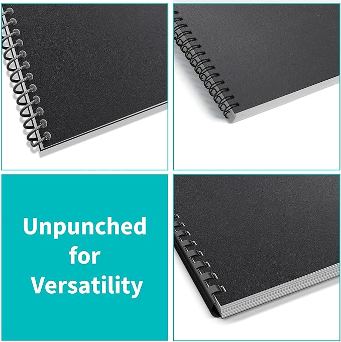 Binditek 500 Pack 12 Mil Sand-Textured Polycover - Midweight for Business Reports and Proposals - Lightly Sanded Finish - with Square Corners, Un-Punched, Black Color, Office Supplies