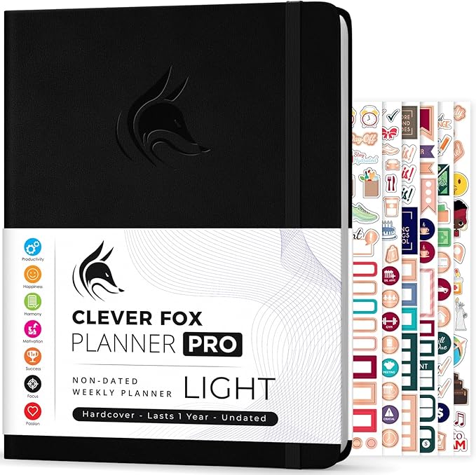 Clever Fox Planner PRO Light – Weekly & Monthly Life Planner to Increase Productivity, Time Management and Hit Your Goals, 8.5x11″ (Black)