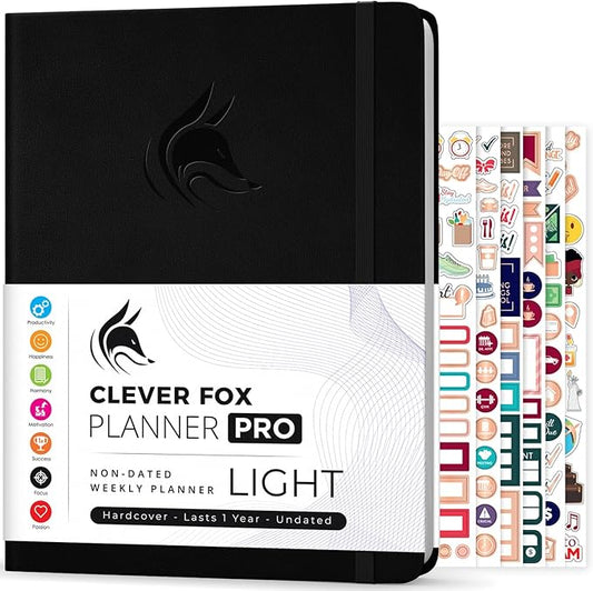 Clever Fox Planner PRO Light – Weekly & Monthly Life Planner to Increase Productivity, Time Management and Hit Your Goals, 8.5x11″ (Black)