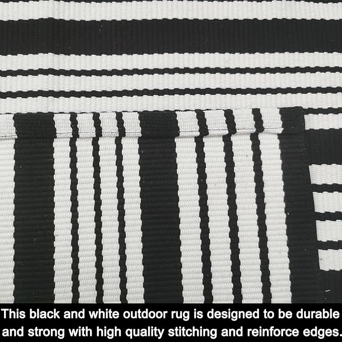 Black and White Striped Outdoor Rug Front Porch Rug 35.4'' x 59'' Front Door Mat Cotton Hand-Woven Reversible Mats for Outdoor,Entryway,Laundry Room,Farmhouse,Kitchen