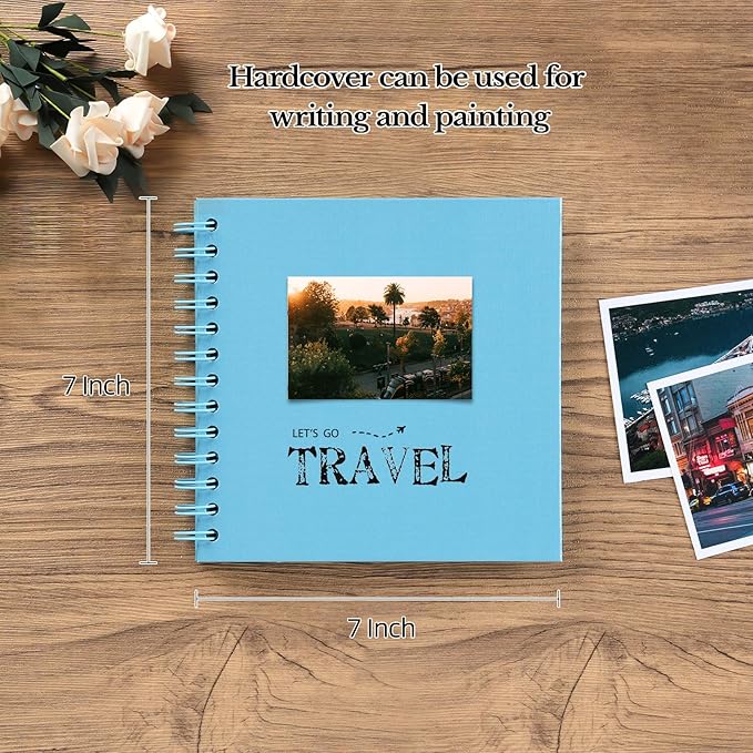 potricher 7 x 7 Inch DIY Scrapbook Album 40 Pages Hardcover Kraft Paper Scrap Book Photo Albums Memory Book for Wedding and Anniversary Family (Blue, 7 Inch)