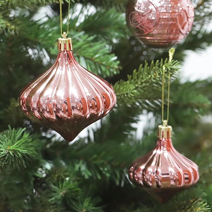 Senjie 36pcs Rose Gold Christmas Ornaments Set: Eclectic Classic, Shatterproof Plastic Balls with Hanging Loops for Christmas, Halloween, Anniversary, Wedding