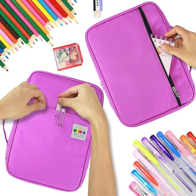 YOUSHARES 166 Slots Colored Pencil Case, 110 Slots Gel Pens fo Coloring Case Organizer, Handy Multilayer Color Pencil Holder for Glitter Gel Pens, Refills, Colored Pencils for Adults & Artist (Purple)