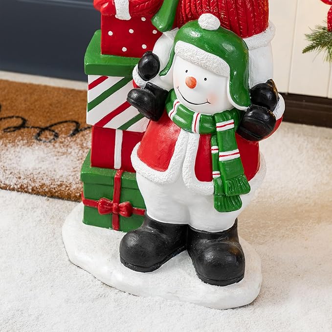 Glitzhome Christmas Front Porch Decor, Resin Stacked Snowman Xmas Porch Sign Decoration for Indoor Outdoor Patio Standing Decor, 35.25" H
