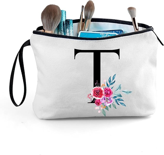 Monogram Cosmetic Bag With Mirror, Womens Birthday Gift, Small Makeup Bag for Purse, Unique Sister Gift, Initial Makeup Bag