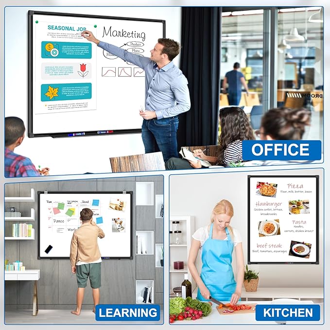 H-Qprobd White Board Dry Erase 4' X 3', Magnetic Dry Erase Board for Wall 48" X 36" Aluminum Frame, Hanging Whiteboard for Home, School, Office, Kitchen