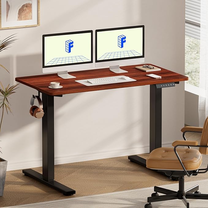 FLEXISPOT EN1 Whole-Piece Standing Desk - 55 x 28 Inches Electric Stand Up Workstation, Home Office Computer Height Adjustable Desk (Black Frame + 55" Mahogany Top, 2 Packages)